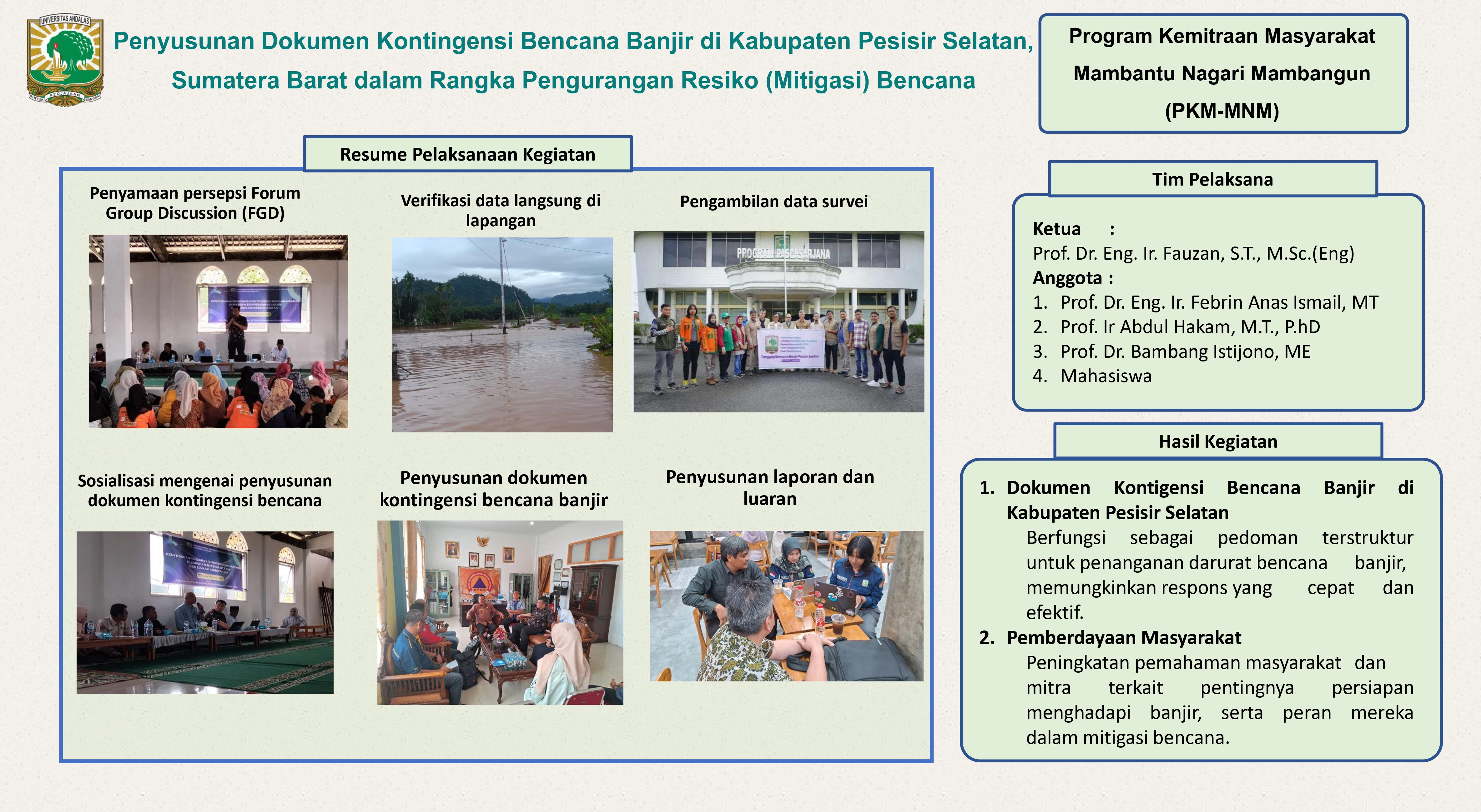 Penyusunan Dokumen Kontingensi Bencana Banjir di Kabupaten Pesisir Selatan, Sumatera Barat Dalam Rangka Pengurangan Resiko (Mitigasi) Bencana 